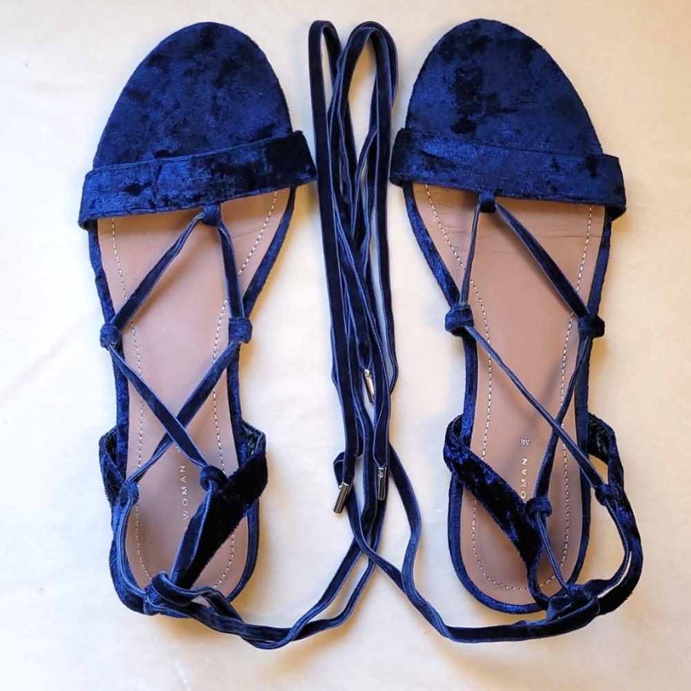 Zara Blue Velvet Grecian Sandals, 7.5
